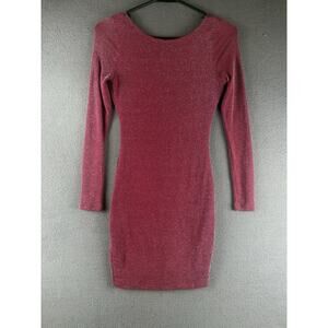 LULUS Gift of Love Red and Silver Backless Long Sleeve Bodycon Dress Small